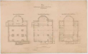 Thiersch, August ; Berchtesgaden (Bayern); Ev. Pfarrkirche - Grundriss Souterrain, Grundriss EG, Grundriss OG
