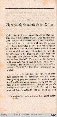 VII. Eigenhändige Bruchstücke von Dürer