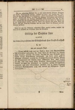 Erbfolge der Sechsten Linie nemlich der driten Urgroßeltern des Erblassers und ihrer Nachkommenschaft.