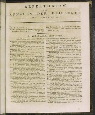 Repertorium der Annalen der Heilkunde des Jahrs 1811