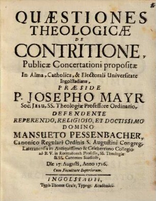 Quaestiones Theologicae De Contritione