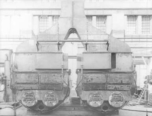 Doppelkessel, mit Abzug zum Schornstein (Borsig, Tegel) : Technikgeschichte | Maschinenbau | Verkehrswesen | Schiffbau