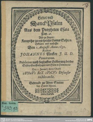 Gebet und Danck-Psalm aus dem Propheten Esaia