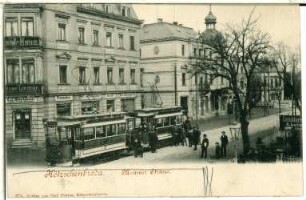 Közschenbroda. Meißner Straße mit Straßenbahn
