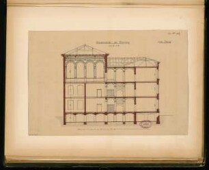Knabenschule, Eilenburg Monatskonkurrenz Juni 1881: Längsschnitt; Maßstabsleiste