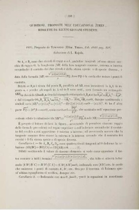 Quistioni, proposte nell' educational times, risolute da alcuni giovani studenti.