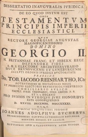 Diss. inaug. iur. de eo quod iustum est circa testamentum principis imperii ecclesiastici
