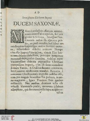 Ad Serenissimum Electorem Imperii Ducem Saxoniae