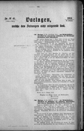 Anlage: zu No.41. (759-760.), Vorlagen, welche den Zeitungen nicht mitgeteilt sind