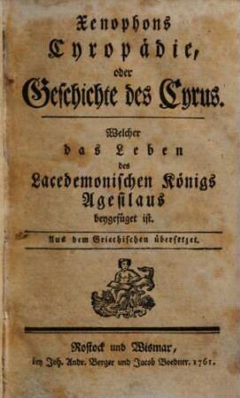 Cyropädie, oder Geschichte des Cyrus