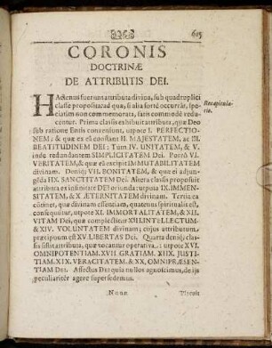 Coronis Doctrinæ De Attributis Dei.