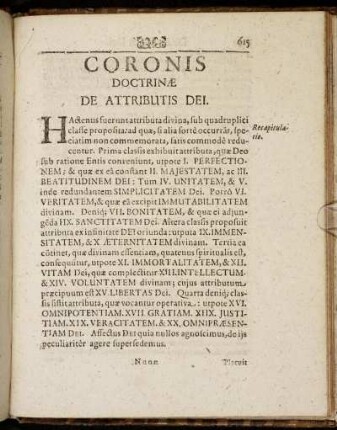 Coronis Doctrinæ De Attributis Dei.