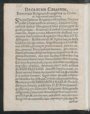 Decretum Caesareum, Exercitium Religionis Evangelicae in Civitate Soproniensi concernens.