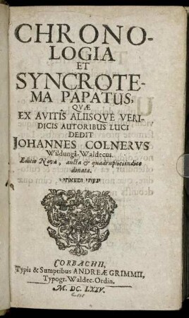 Chronologia Et Syncrotema Papatus