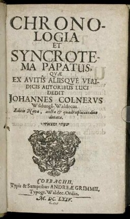 Chronologia Et Syncrotema Papatus