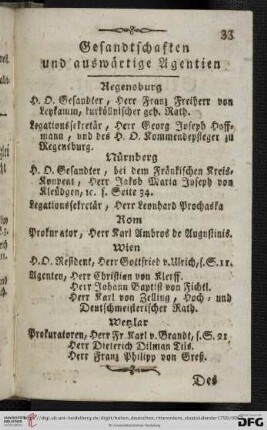 Gesandtschaften und auswaertige Agentien