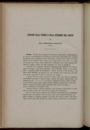 RICERCHE SULLA TECNICA E SULLA ISTOGENESI DEL SANGUE