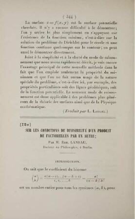 [I2 e] Sur les conditions de divisibilité d'un produit de factorielles par un autre.