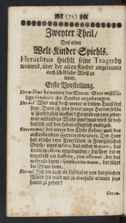 Zweyter Theil/ Deß alten Welt-Kinder-Spiehls. Heraclitus ...