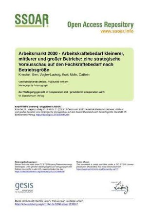 Arbeitsmarkt 2030 - Arbeitskräftebedarf kleinerer, mittlerer und großer Betriebe: eine strategische Vorausschau auf den Fachkräftebedarf nach Betriebsgröße