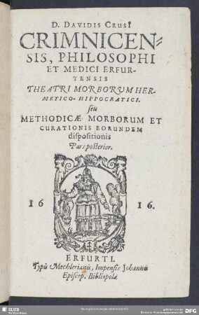 [2]: Theatrum Morborum Hermetico-Hippocraticum seu Methodica Morborum, Et Curationis Eorundem Dispositio : Multis elegantissimis problematis ac Hermeticae medicinae flosculis illustrata