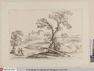 [Landschaftsstudie mit zwei Männern, von denen der eine auf einen umgestürzten Baum zeigt.]