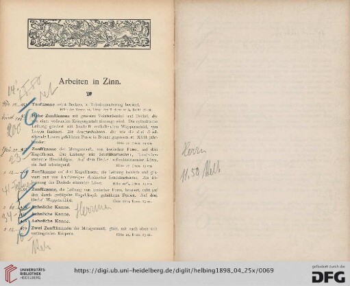 Arbeiten in Zinn (Nr. 451-482)