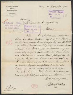 Brief an Postamt  : 10.11.1905