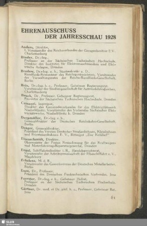Ehrenausschuss Der Jahresschau 1928
