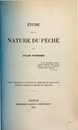 Étude sur la nature du péché : Thèse