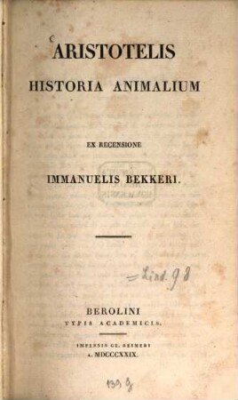 Aristotelis Historia animalium
