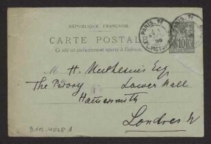 Schreiben an Hermann Muthesius (Postkarte)