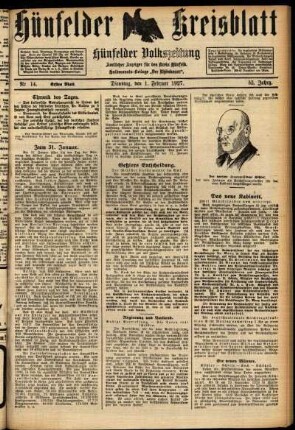 Erste Ausgabe vom Dienstag, den 01. Februar 1927.