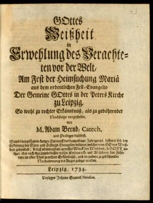 Gottes Weißheit in Erwehlung des Verachteten vor der Welt
