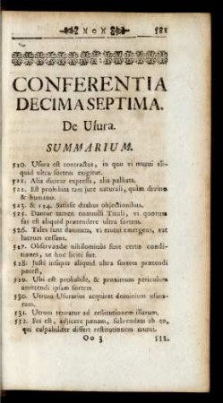 Conferentia Decima Septima. De Usura