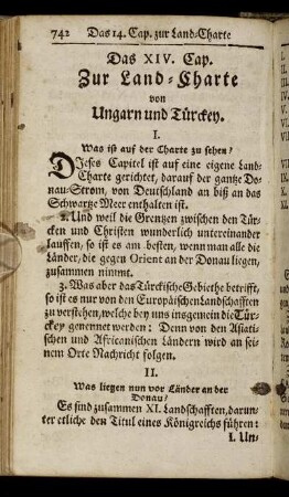 Das XIV. Cap. Zur Land-Charte von Ungarn und Türcken.