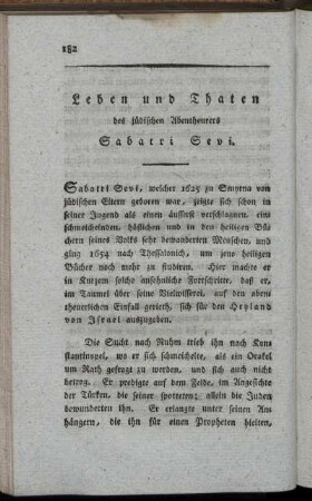 Leben und Thaten des jüdischen Abentheurers Sabatri Sevi