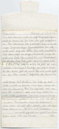 Brief eines 17jährigen Wehrmachtsangehörigen aus britischer Kriegsgefangenschaft in einem Lager in Belgien an seine Mutter - Personenkonvolut