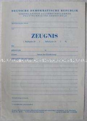 Vordruck eines Zeugnisses der Polytechnischen Oberschule der DDR (blanko)