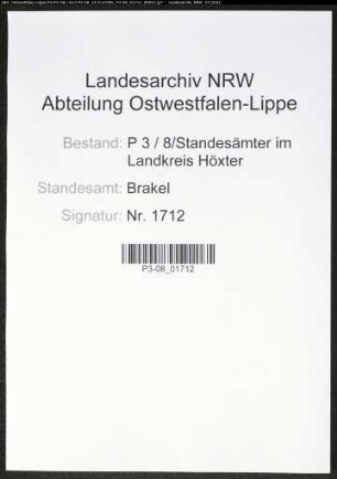 Heiratsregister Standesamt Brakel