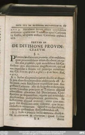 Sectio III De Divisione Provinciarum.