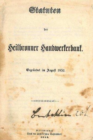 Statuten der Heilbronner Handwerkerbank
