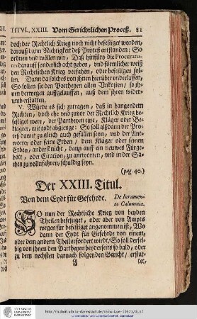 Der XXIII. Titul. Von dem Endt für Gefehrde