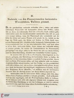 13: Nachricht von den Fourneyronschen horizontalen Wasserrädern, Turbinen genannt