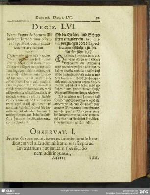 Decis. LVI. Num Fratres & Sorores sibi invicem Inventarium edere aut specificationem iurato confirmare teneantur?