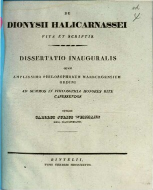 De Dionysii Halicarnassei vita et scriptis : Diss. inaug.