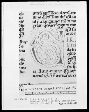 Isidor von Sevilla, Etymologiae — Initiale V(ir), Folio 93recto