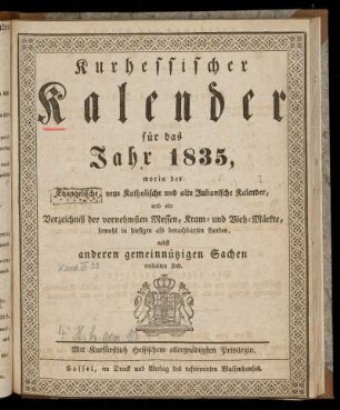 Kurhessischer Kalender 1835