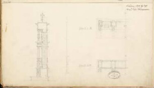 Altar Monatskonkurrenz Februar 1878: Vertikalschnitt, zwei Horizontalschnitte; Maßstabsleiste