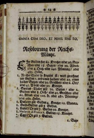 Resolvirung der Reichs-Müntze. - Vom Gewicht.